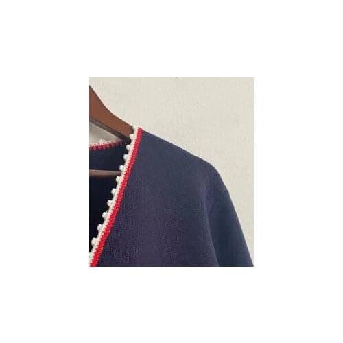 2021 Spring and Summer New Product Contrast Color V-neck Single-breasted Loose Knit Cardigan Jacket Women SW5101