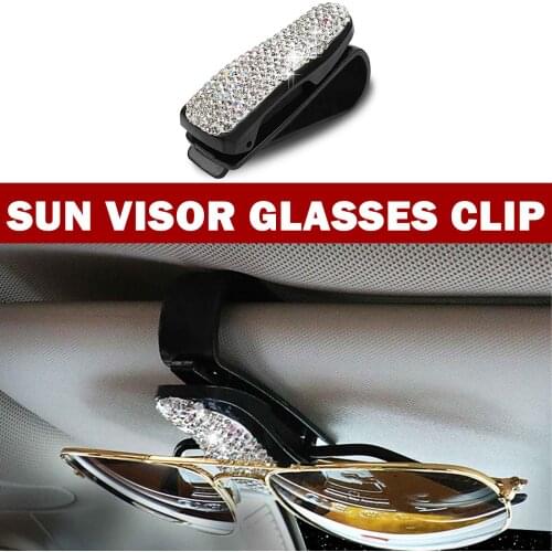 1PC Rhinestone Diamond Decoration Clip Sun Visor Glasses Bracket Portable Sunglasses Eyeglasses Clip Car Interior Supplies