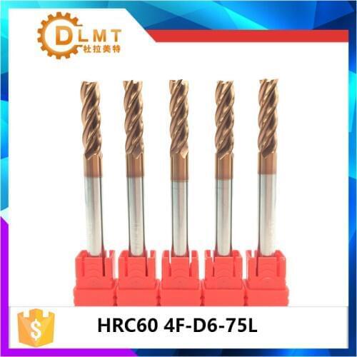 1pcs EndMills 6mm 8mm 10mm 12mm HRC60 75L 4Flute Solid Carbide Spiral Straight Shank Flat End Mill for CNC Machining Center