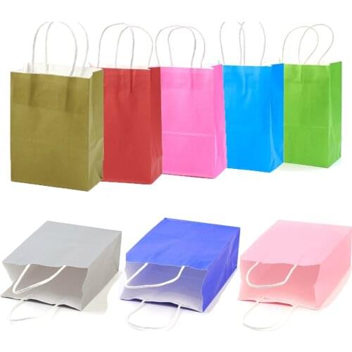10pcs Rectangle Kraft Paper Bags Wedding Party Package Gifts Bag Shopping Bags with Nylon Cord Handles