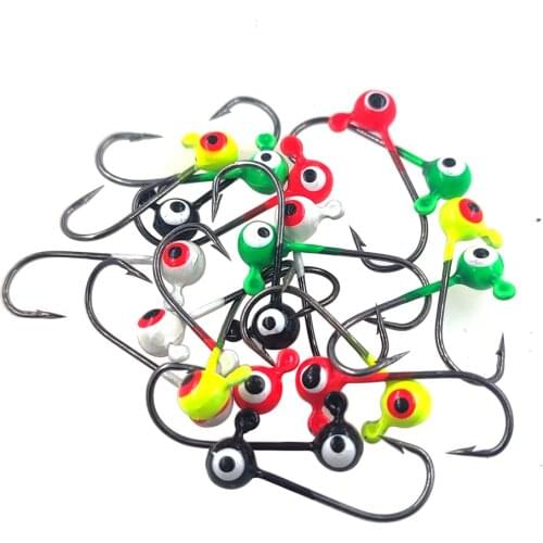 20-pieces Fishing Hooks Painted Jigheads 1g Round Double-eye Jigs Hook Jigging Soft Baits Worm Hook