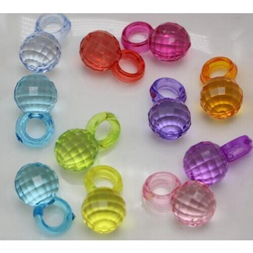200 Mixed Color Transparent Acrylic Faceted Round Pendants 11X6mm Drop Charm