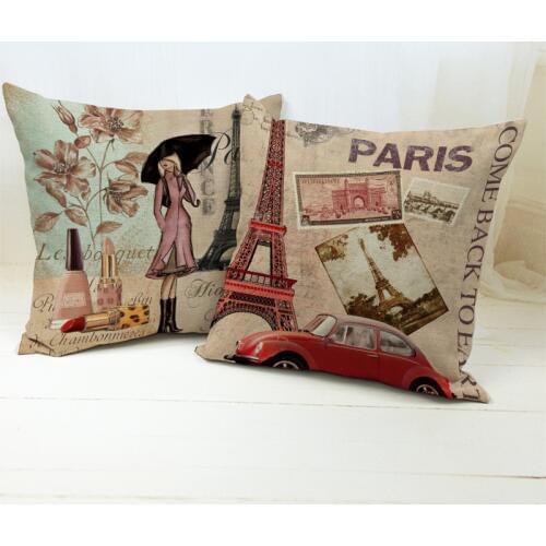 45*45cm Vintage Paris Tower Triumphal Arch Woman Throw Pillow Cases Sofa Seat Lipstick Cheap Cushion Covers Fashion Retro Style