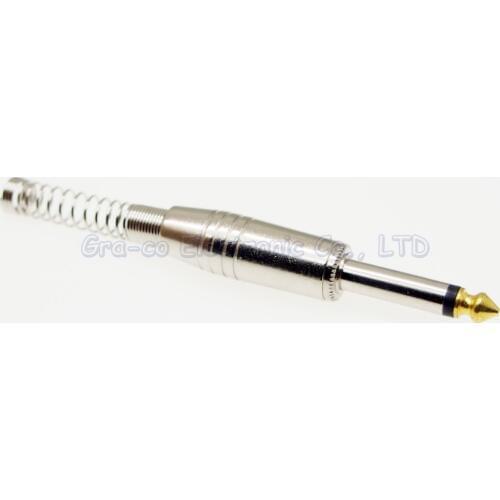 5pcs 2 poles 6.35mm mono plug Guitar audio connector gold plated microphone 1/4" plug adapter with spring