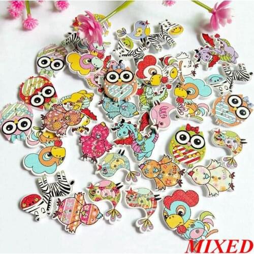 50PCs/lot Mixed cartoon animalsButtons for Crafts Decorative Buttons Embellishment Flatback 2 Holes Scrapbooking