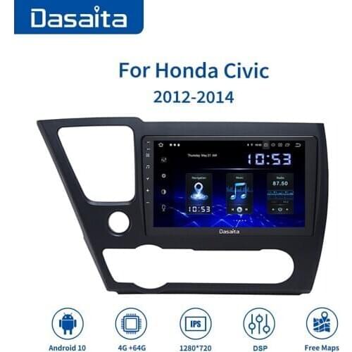 Dasaita 9" IPS Car Android 10.0 GPS 1 din Radio for Honda Civic 2012 2013 2014 Multimedia Navigation Audio Bluetooth TDA7850