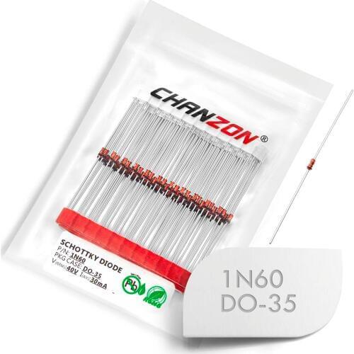 100 Pcs) Chanzon 1N60 Schottky Barrier Rectifier Germanium Diodes 30mA 40V DO-35 Axial IN60 30 mA 40 Volt for TV AM FM Radio