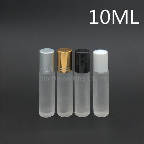 Free Shipping 10pcs 10ml Roll On Perfume bottle, 10ml Clear Frosted Essential Oil Rollon bottle, Small Glass Roller Container