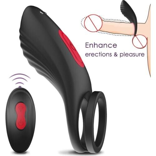 Wireless Remote Control,Vibrating Penis Ring with Double Ring, 9 Vibration Modes for Man or Couples Longer Lasting Erections