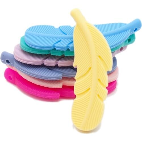 Cute-Idea 10PCs Silicone Beads Feather Teether BPA Free DIY Infant Teething Necklace Rodent Pendant Jewelry Nursing Shower