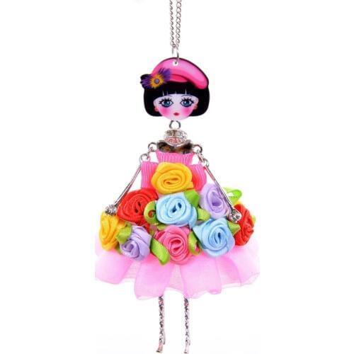 Color Flower Frock Baby Girl Fairy Doll Necklace Sweater Fabric Crafts Women Jewelry Children Gift Dropshipping