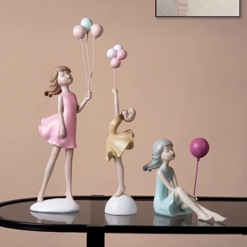 Nordic Holding Balloon Girl Artware Character Sculpture Modern Art Resin Statue Room Craft Figurine Home Decoration Accessories