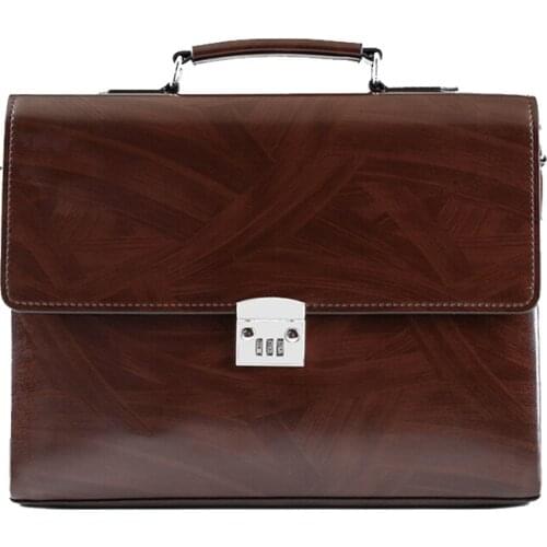 Anti-theft code lock PU leather business briefcase Retro shoulder bag password lock Laptop briefcase retro trendy mens handbag