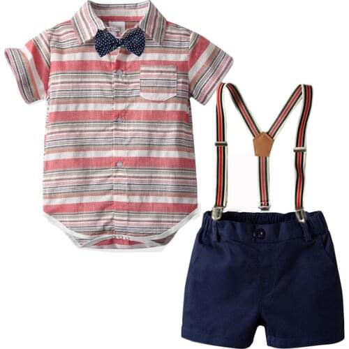 Boy Baby Bodysuits 9 to 36 Months Chlidren Clothing Bow Romper + Shorts with Belt 4 Pieces Party Birthday Kid Gentleman Costume