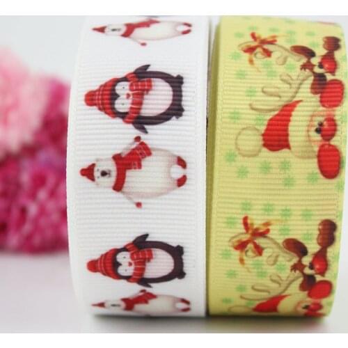 Custom christmas pattern ribbon cartoon polyester printed grosgrain webbing christmas decor ribbon hair band 50 yards