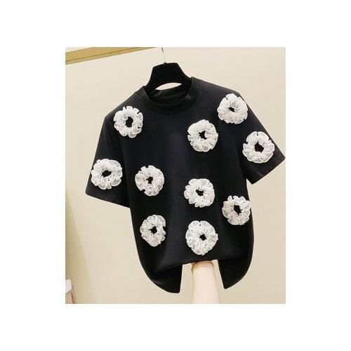 Three-dimensional Flower T-shirt for Woman 2021 Summer Korean Style Personality Short Sleeve Cotton Tees Tops Camisetas De Mujer