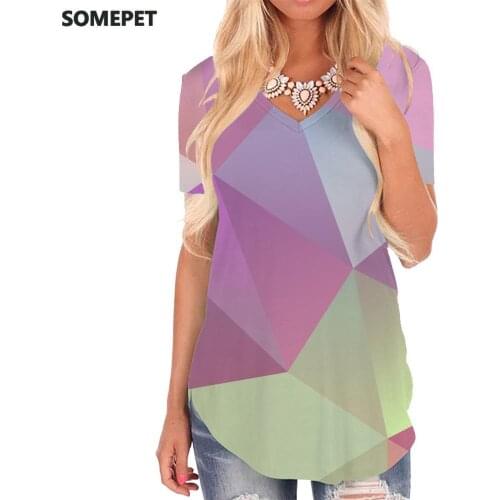 SOMEPET Geometry T-shirt women Colorful Shirt Print Graphics V-neck Tshirt Creativity T-shirts 3d Womens Clothing Fashion Cool