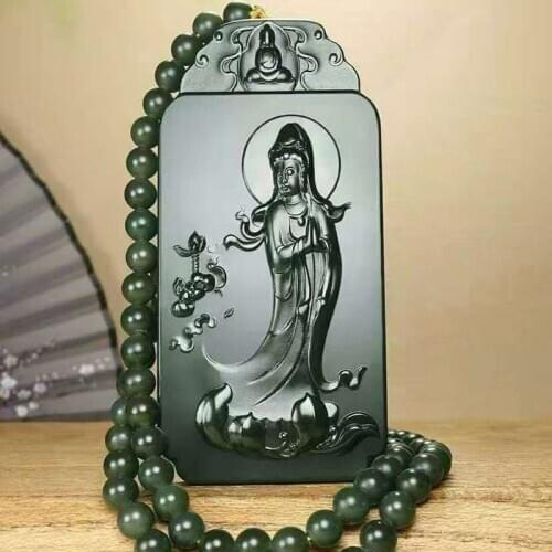 Natural Hetian Jade Qingyu Station Guanyin Pendant Hand-carved Na Fu Necklace Can Be Worn By Both Men and Women