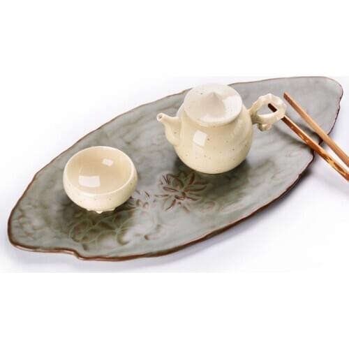 Jingdezhen imitation Song kiln turned blue glaze single-layer ceramic plate, hand-made stoneware dry bubble tray
