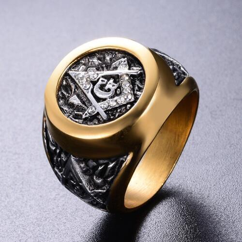 Europe and the United States stainless steel ring men 's jewelry wholesale retro Masonic ring steel ring Male Stone Crystal