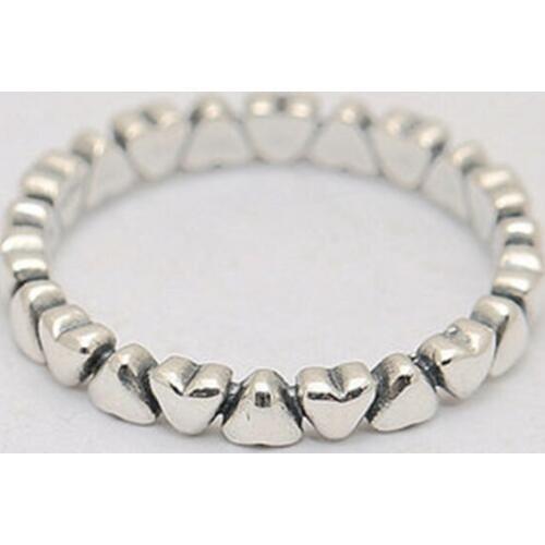 Good Quality Trendy Famous Brand 100% 925 Sterling Silver Flat Linked Heart Finger Ring FREE SHIPPING