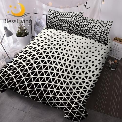 BlessLiving Geometric Duvet Cover Set Abstract Pattern Bedding Set Black White Bedclothes Stylish Home Textiles Bed Cover 3pcs