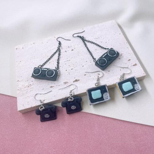 Creative Funny Vintage Statement Earrings for Women Audio Phone Television Resin Earrings Dangle Radio Fashion Jewelry Christmas