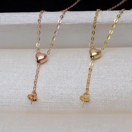 Hot Real AU 750 18K Gold Heart Necklace Mountings Findings Jewelry Mounts Settings Accessories Parts for Pearls Beads Stones