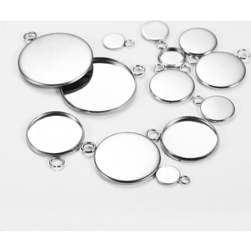 20pcs/lot All size Round Stainless Steel Pendant Setting Cabochon Cameo Base Tray Blank For DIY Necklace Jewelry Findings