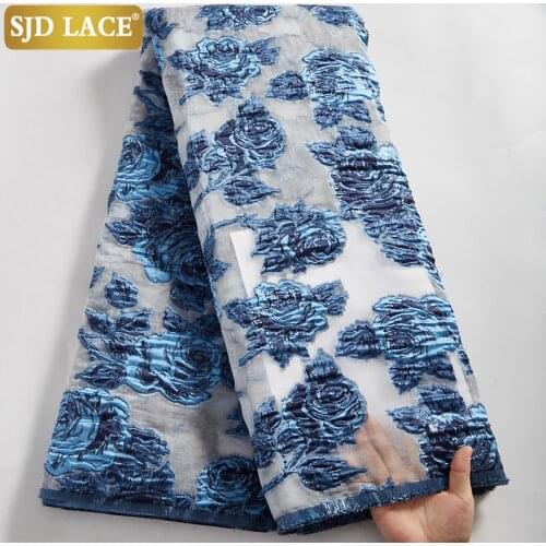 SJD LACE Brocade Tuisse Embroidery Gilding African Lace Fabric Jacquard French Organza Mesh Lace Fabric For Wedding Dress A2503