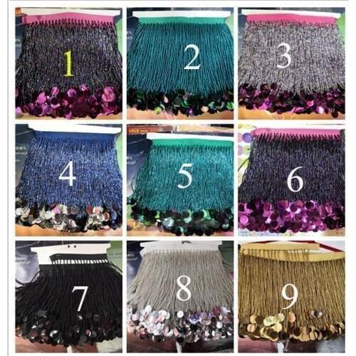 15cm top selling 5 yards beaded tassel fringe with round sequins JRB-7.0803 beads tube for dress decoration