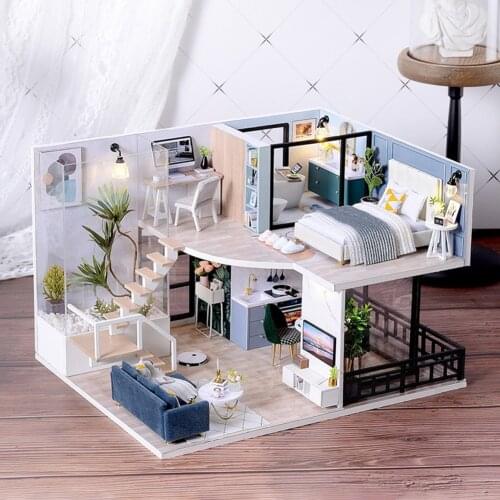 DIY Miniature Toy Doll House Furniture Model Kit Wooden Dollhouse Casa The Satisfied Time For Children Birthday Christmas Gift