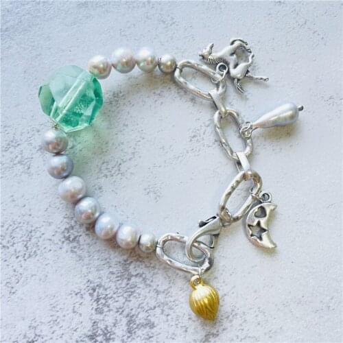 Fashion Jewelry Designer Charms for Bracelets HQ Silver Plated Natural Pearl Link Chain Bracelet Womans Accessories