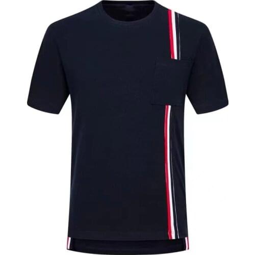 2021 Summer Men Cotton T-Shirt Solid Striped Short Sleeve Casual Women Fashion Top Shirt Korean Design High Quality