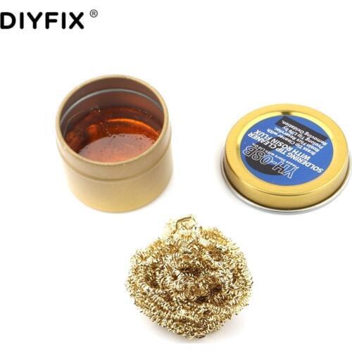 Soldering Iron Tips Cleaner with Rosin Flux Soldering Paste Alloy Copper Brass Wire Sponge Soldering Welding Cleaning Tools Set