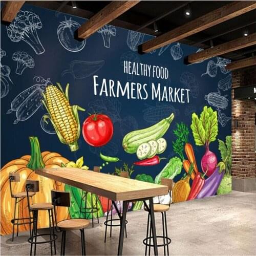 Beibehang Wallpaper custom mural hand-painted blackboard creative fruits and vegetables supermarket fruit shop tooling wall