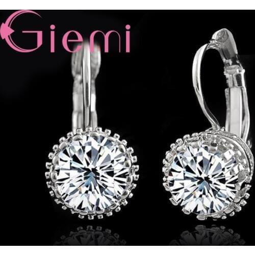 Genuine 925 Sterling Silver Exquisite Cute Flower Shape Crystal Stone Earrings Girlfriends Wedding Engagement Ceremony Jewelry