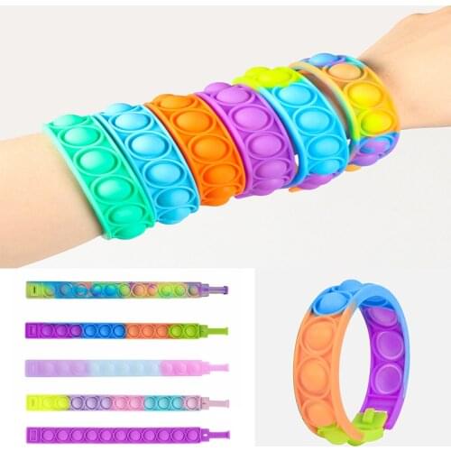 Mini Fidget Toys Rainbow Silicone Wristband Hand Push Bubbles Bracelet for Adult Stress Reliever AntiStress Sensory Toy Gifts