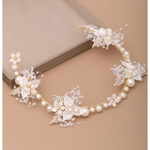Simulated Pearl Wedding Hairbands Flower Leaves Headbands Women Hair Jewelry Rhinestone Headdress Bridal Hair Ornaments Pageant