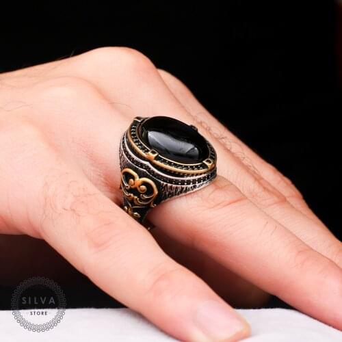 Original 925 Sterling Silver Mens ring With Onyx Stone. Mens Jewelry Stamped With Silver Stamp 925 All Sizes Are Available