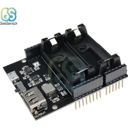 Rechargeable Dual 16340 Lithium Battery Charger Shield Board ESP8266 ESP32 2 Double Power Bank Module For Arduino UNO R3