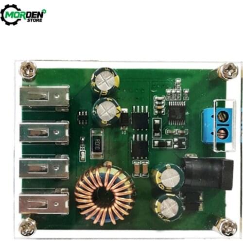 DC 7V-60V to 5V 5A 4 Four USB Output Buck Converter Board Step Down Power Supply Module Car Charger With Acrylic Protction Case
