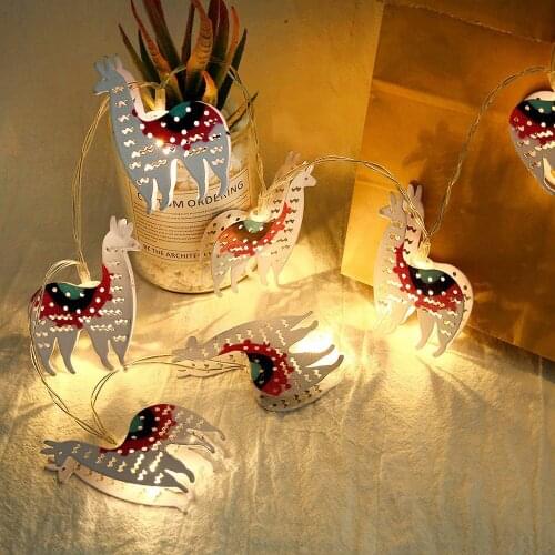 Christmas Tree Hanging Ornament 10 Led Metal Alpaca Santa Claus Bell Walking Stick Star String Lights for Christmas Decor