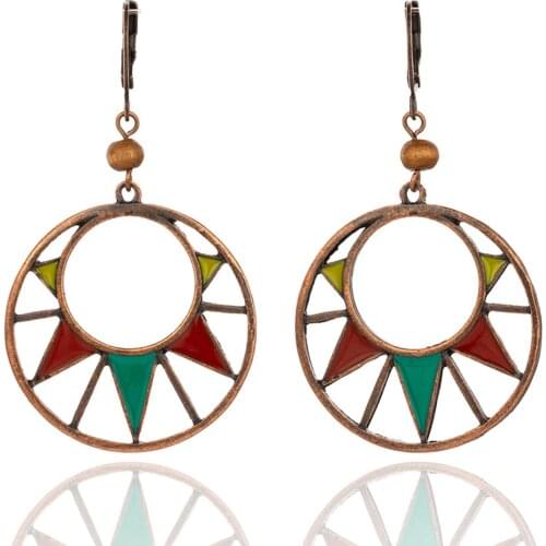 Simple Trendy Bronze Color Geometric Big Round Circle Earrings For Women Fashion Large Hollow Wooden Beads Drop Earrings Jewelry