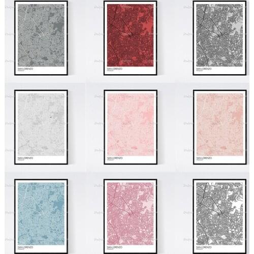 San Lorenzo, Paraguay Map Art Print - Many Styles - Scandi / Vintage Wall Art Canvas Pictures Modern Home Decor Posters