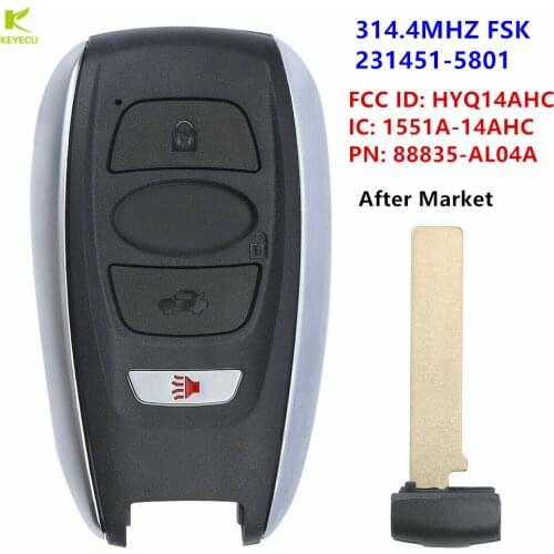 KEYECU Replacement Keyless Smart Key 314.3MHz For Subaru Forester Legacy Impreza XV BRZ 2014 - 2020 FCC : HYQ14AHC 231451-5801