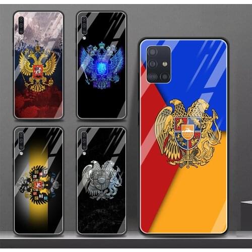 Glass Shell For Samsung Galaxy A51 A72 A71 A91 A81 A52 A41 A31 A21s A11 M51 M31 M21 Phone Case Russia Coat Of Arms Eagle Flag