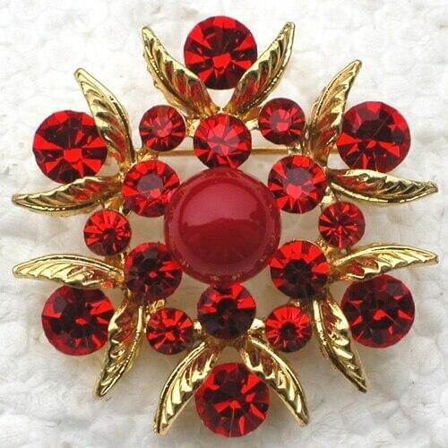 Wedding Party flower brooch Red Rhinestone Pin brooches C775 C2