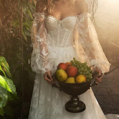 Bridal Sleeves Lace Appliqued Off-shoulder Wedding Puff Sleeves Decoration Long Sleeves for Elegant Wedding Detachable Sleeves