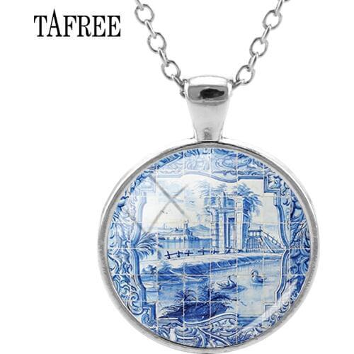TAFREE Azulejo Portugues Pendants Necklace New Fashion Unique Art Pattern Necklaces Men Women Statement Choker Gift Jewelry AP13